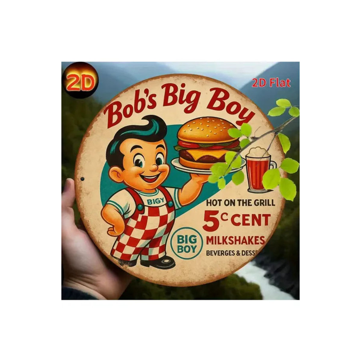 Bob's Big Boy Vintage Rundmetallschild Beige Retro Restaurant Wanddekoration - Bild 6