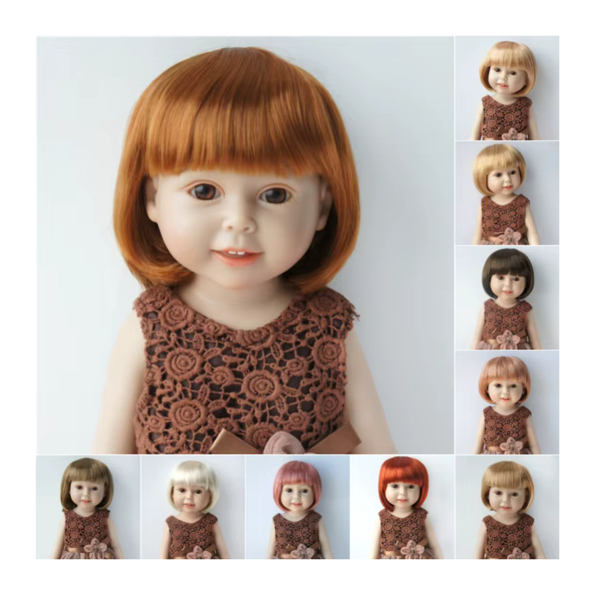 BOBO Puppenperücke JD256 mit kurzem BOBO Cut aus synthetischem Mohair in Blond oder Braun - Bild 2