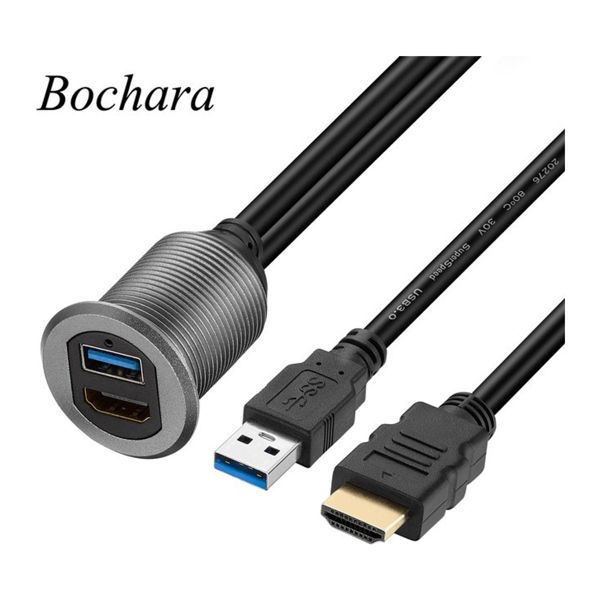 Bochara USB 3.0 auf HDMI 4K @ 60Hz Verlängerung mit Unterputzplatte aus Aluminiumlegierung in Schwarz, 1m Kabel Länge - Bild 1