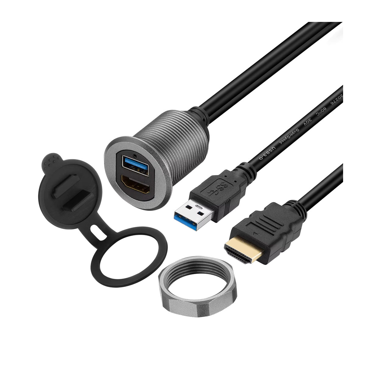 Bochara USB 3.0 auf HDMI 4K @ 60Hz Verlängerung mit Unterputzplatte aus Aluminiumlegierung in Schwarz, 1m Kabel Länge - Bild 2