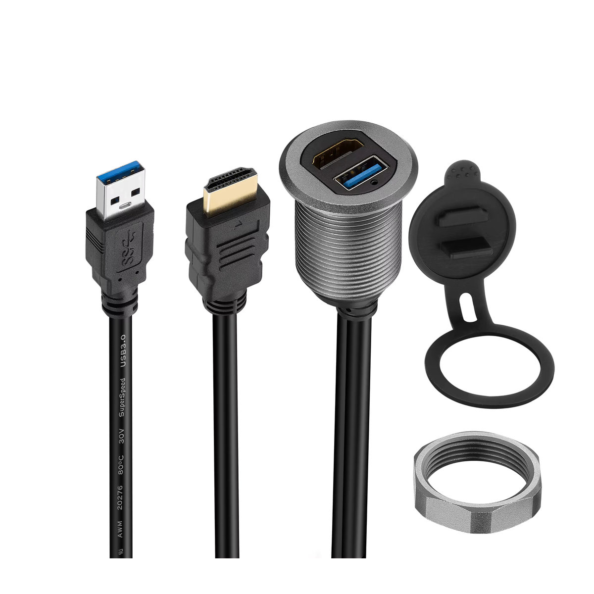 Bochara USB 3.0 auf HDMI 4K @ 60Hz Verlängerung mit Unterputzplatte aus Aluminiumlegierung in Schwarz, 1m Kabel Länge - Bild 3
