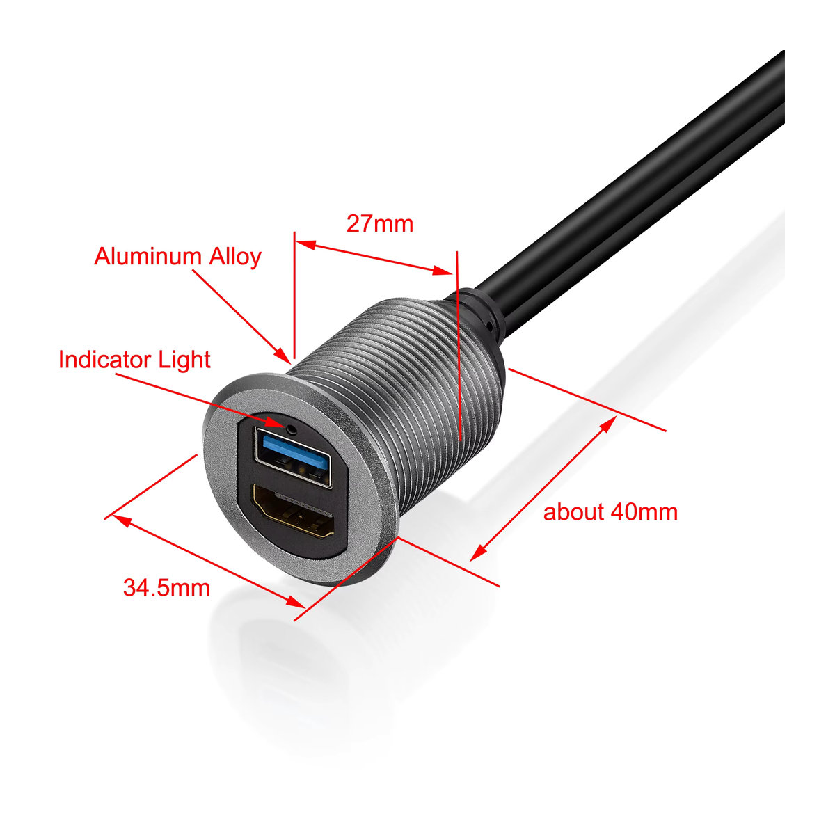 Bochara USB 3.0 auf HDMI 4K @ 60Hz Verlängerung mit Unterputzplatte aus Aluminiumlegierung in Schwarz, 1m Kabel Länge - Bild 4
