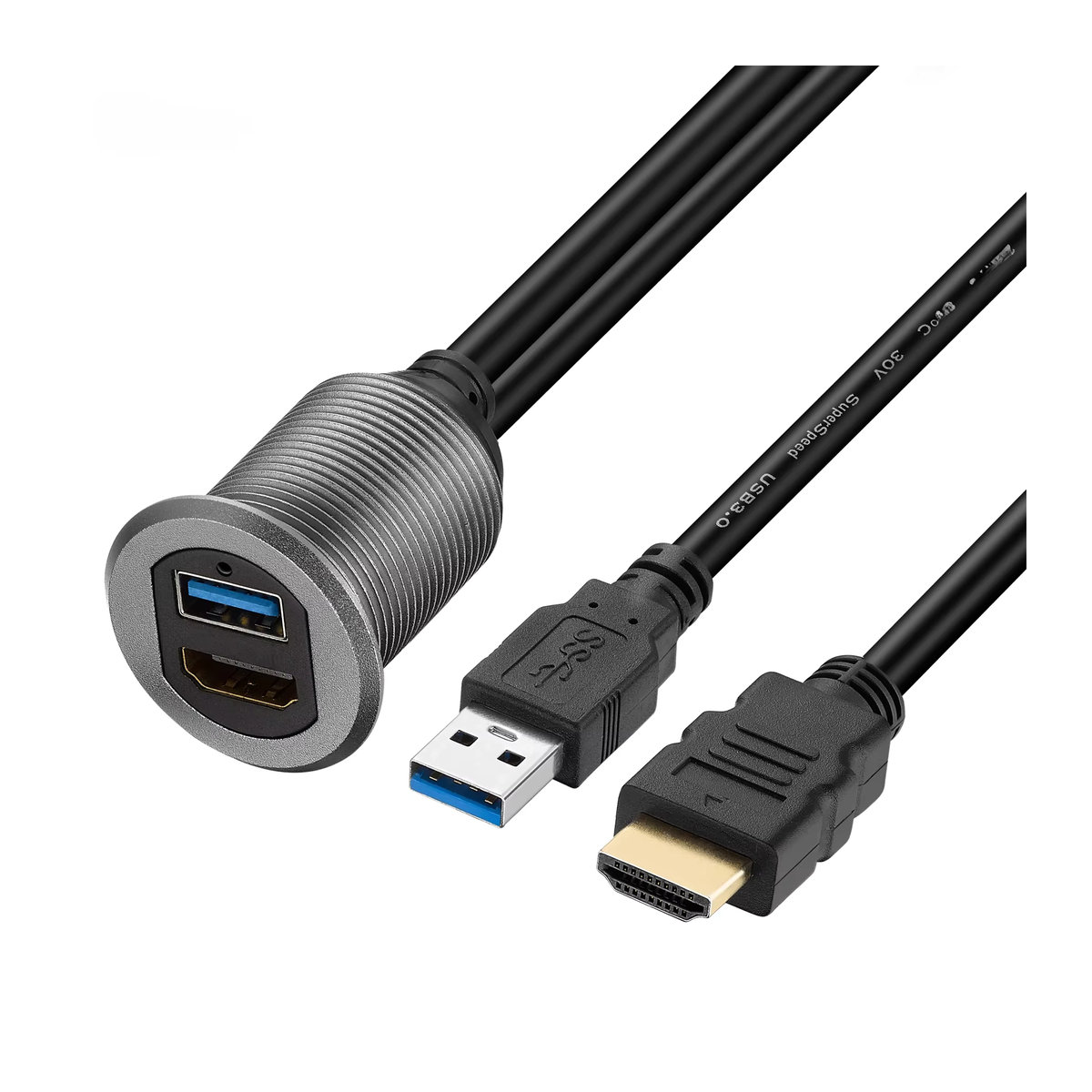 Bochara USB 3.0 auf HDMI 4K @ 60Hz Verlängerung mit Unterputzplatte aus Aluminiumlegierung in Schwarz, 1m Kabel Länge - Bild 6