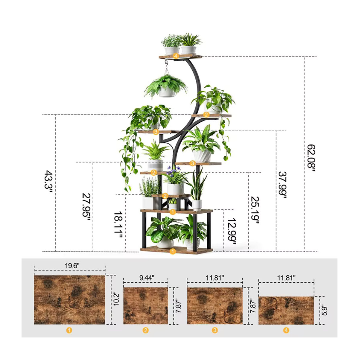 Bodenstehender Blumenständer aus Schmiedeeisen für Wohnzimmer und Balkon - Bild 3