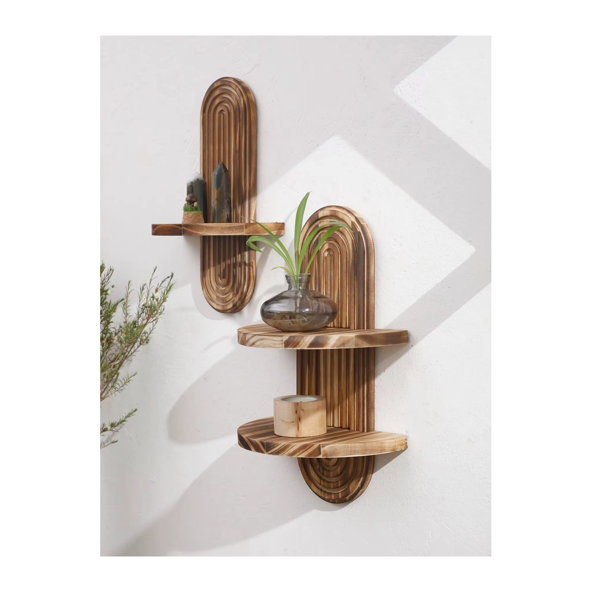 Bogenförmiges Wandregal aus Holz in Braun im Bohemian-Stil für dein Wohnzimmer oder Schlafzimmer - Bild 2
