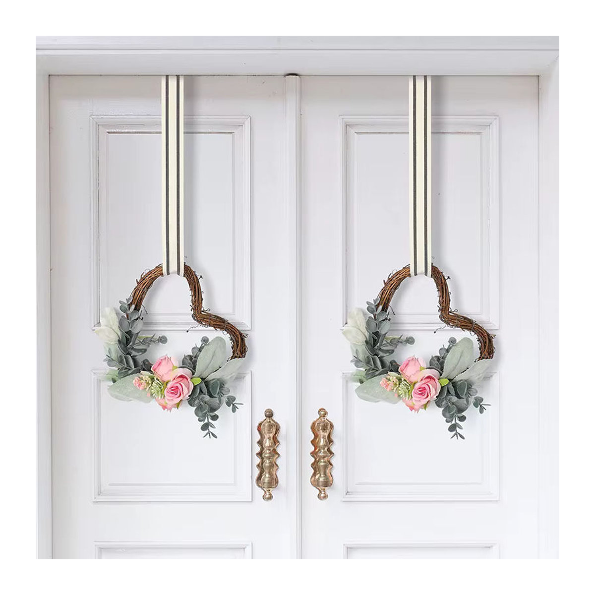Bohemian Blumenkranz aus Rattan mit floraler Dekoration in Grün und Mehrfarbig als hängender Wandbehang - Bild 2