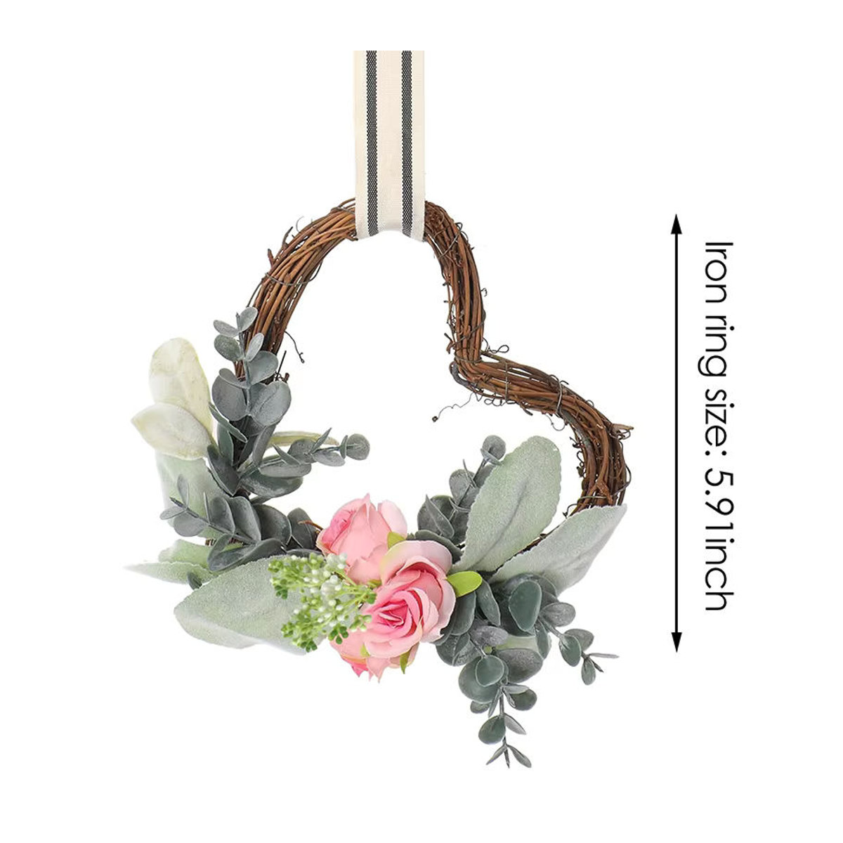 Bohemian Blumenkranz aus Rattan mit floraler Dekoration in Grün und Mehrfarbig als hängender Wandbehang - Bild 4
