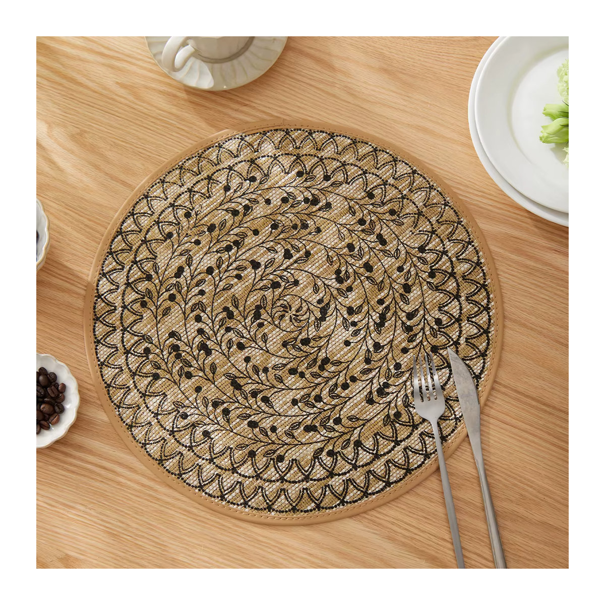 Bohemian Jute Tischsets Set aus rutschfestem Material in Beige und Schwarz für deine Küche oder Hochzeit - Bild 2