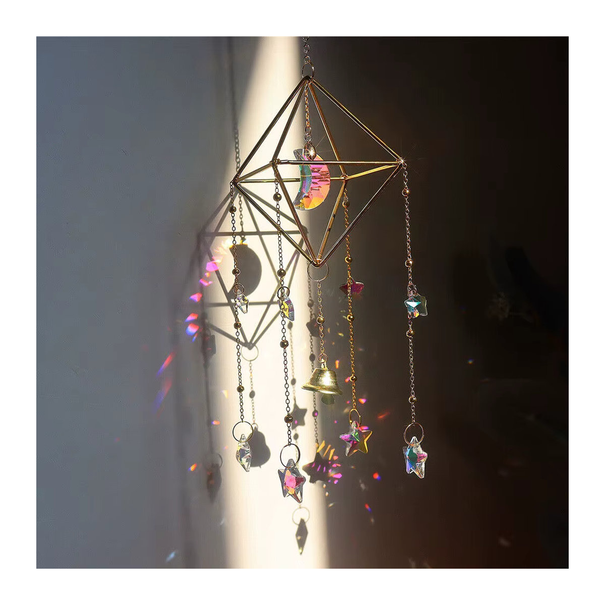 Bohemian Stern und Mond Kristall Sonnenfänger aus K9 Glas in Gold als hängendes Windspiel für Garten und Fenster - Bild 2