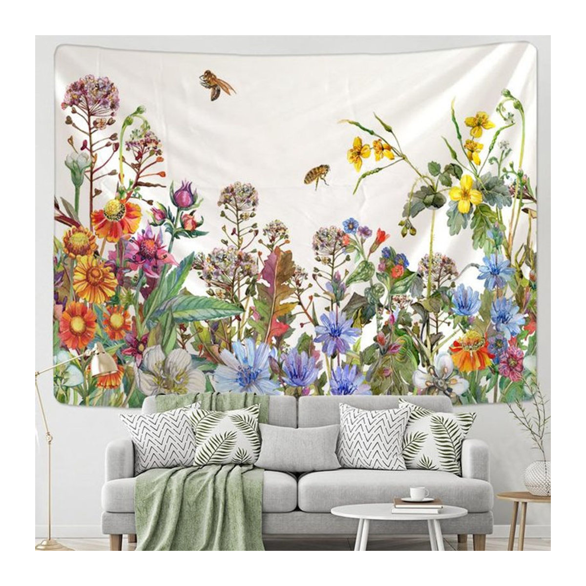 Bohemian Wandbehang mit floralem Blumen- und Engel-Motiv von Binchi Outdoor Equipment, mehrfarbig, B: 95 cm, H: 70 cm - Bild 1