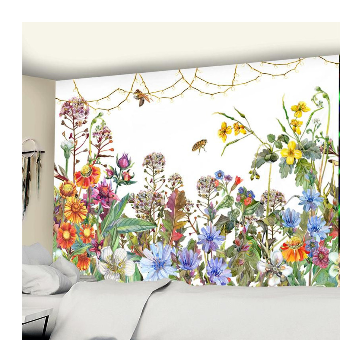 Bohemian Wandbehang mit floralem Blumen- und Engel-Motiv von Binchi Outdoor Equipment, mehrfarbig, B: 95 cm, H: 70 cm - Bild 3