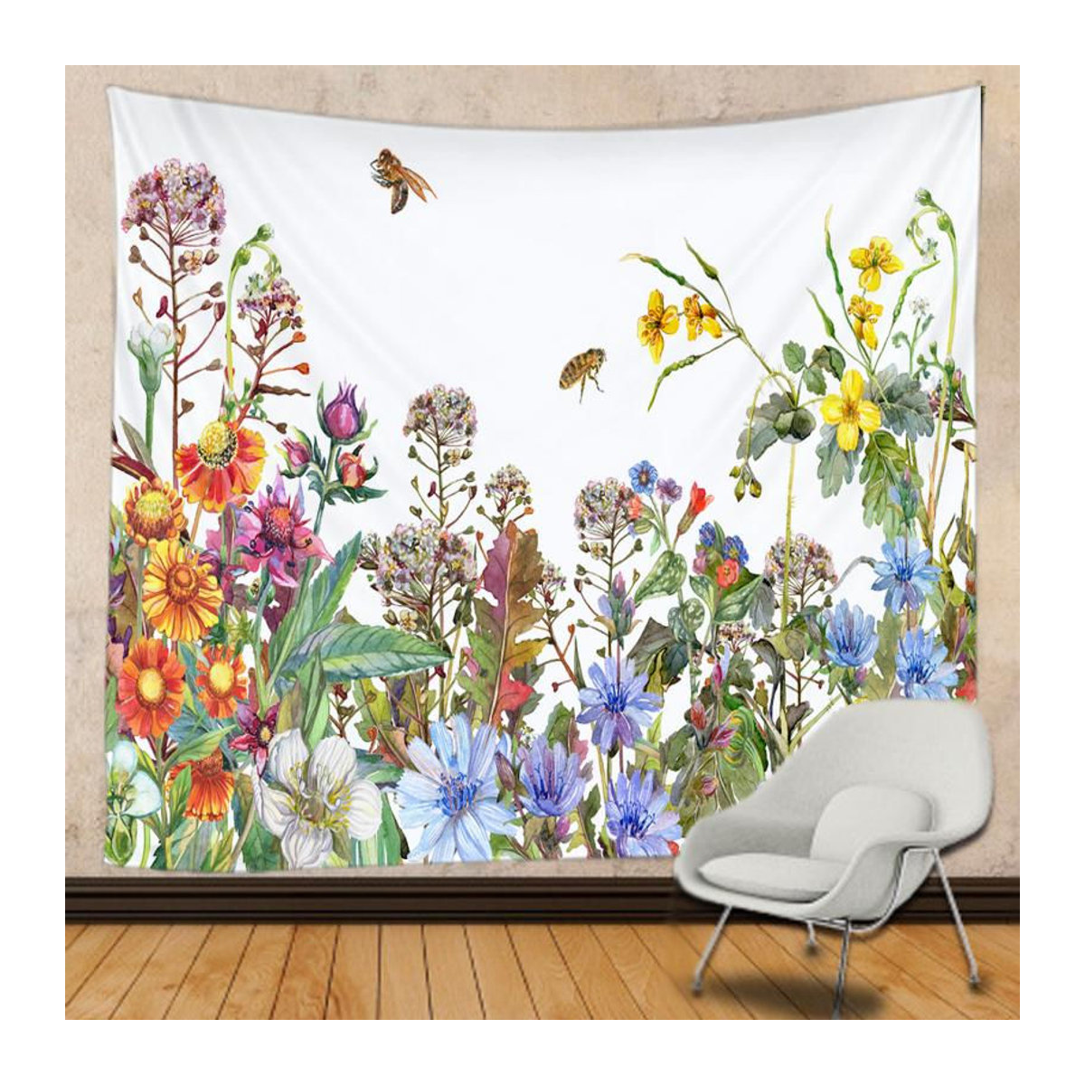 Bohemian Wandbehang mit floralem Blumen- und Engel-Motiv von Binchi Outdoor Equipment, mehrfarbig, B: 95 cm, H: 70 cm - Bild 4