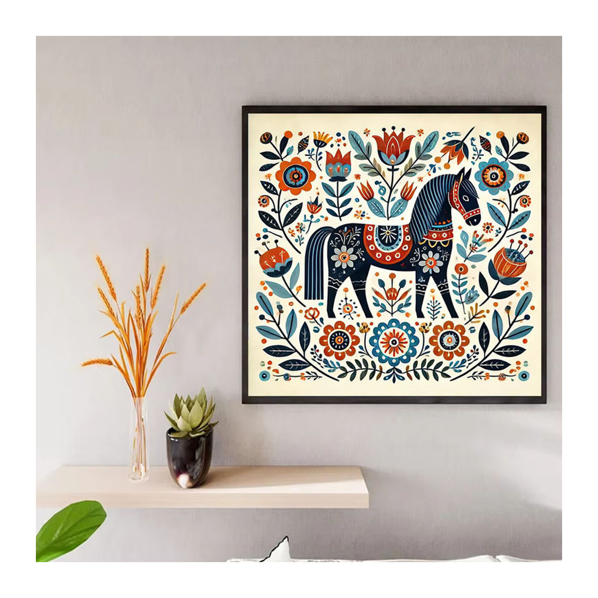 Bohemian Wanddekoration aus Leinwand mit Tier-, Blumen- und Insektenmotiven in mehrfarbigem abstrakten Design, quadratisch - Bild 2