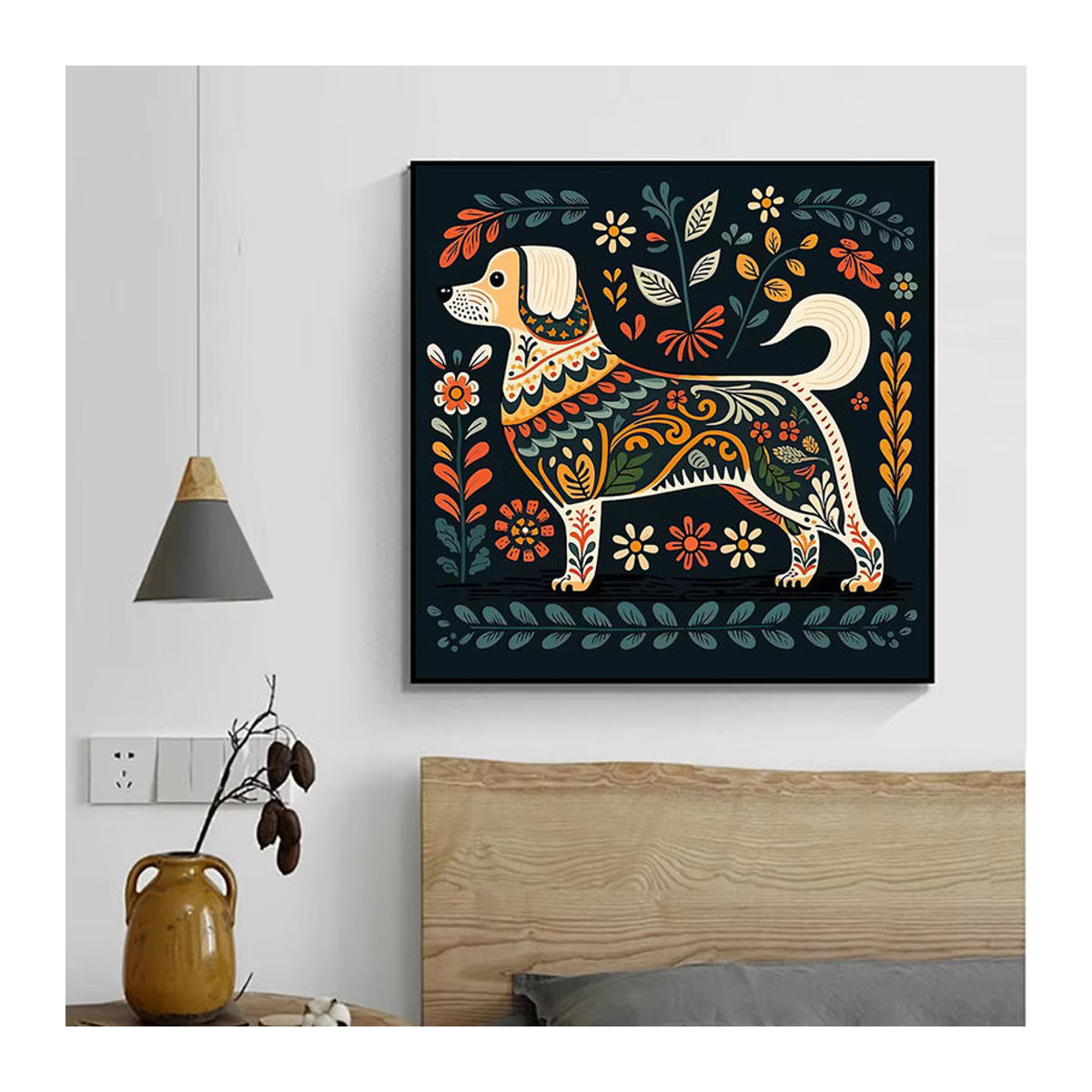 Bohemian Wanddekoration aus Leinwand mit Tier-, Blumen- und Insektenmotiven in mehrfarbigem abstrakten Design, quadratisch - Bild 3