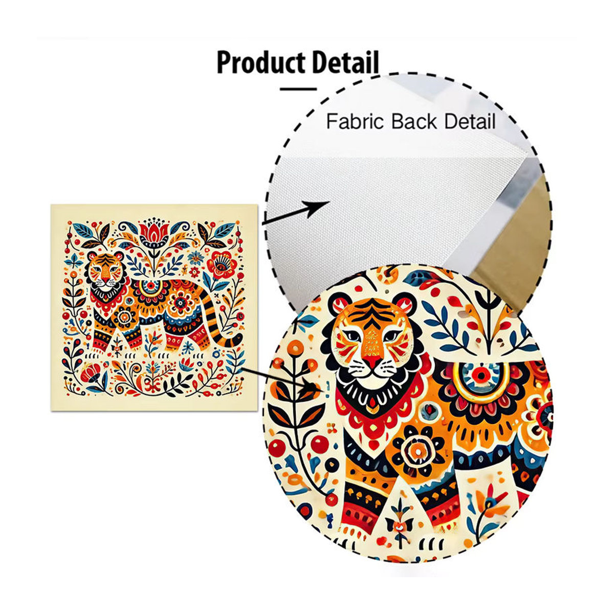 Bohemian Wanddekoration aus Leinwand mit Tier-, Blumen- und Insektenmotiven in mehrfarbigem abstrakten Design, quadratisch - Bild 4