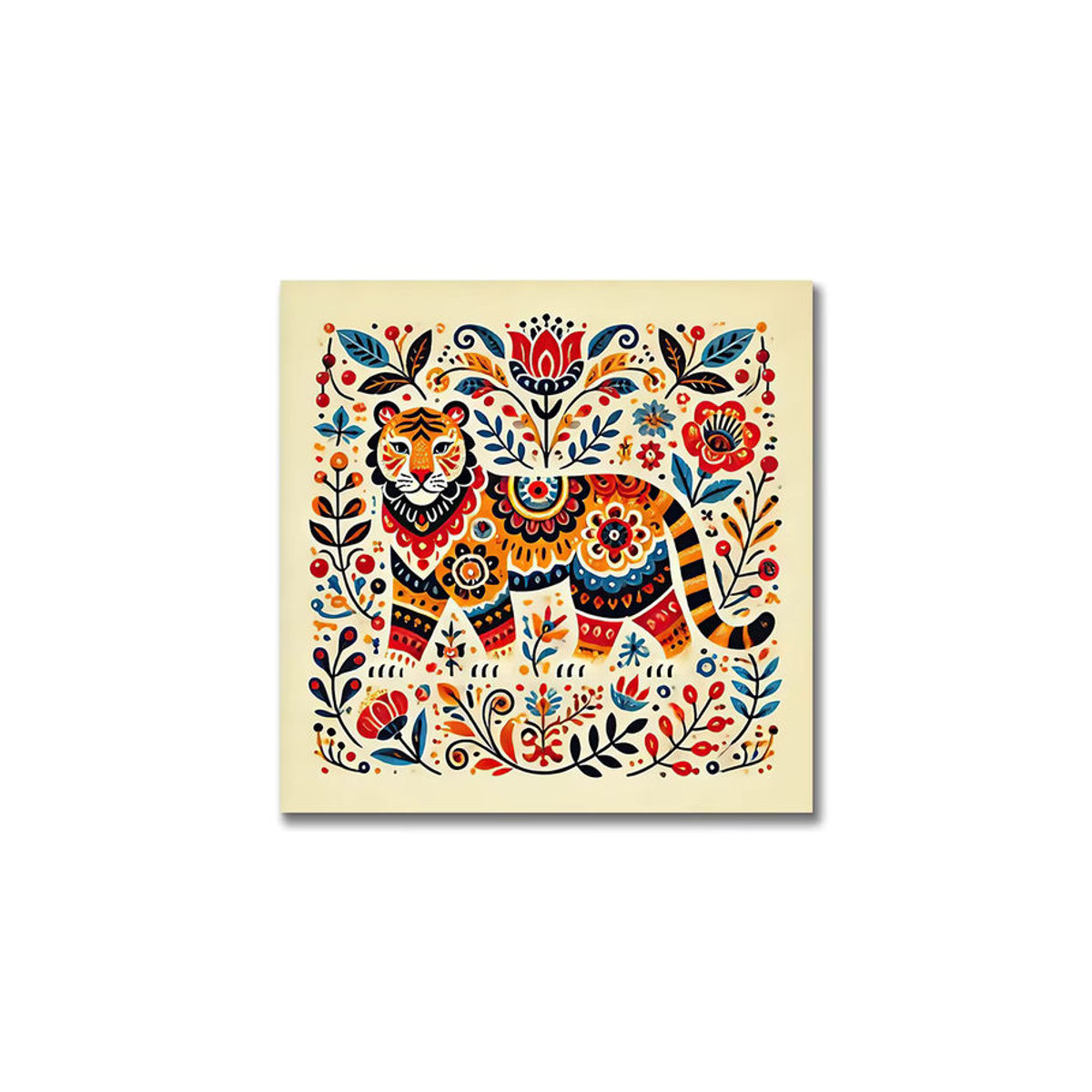 Bohemian Wanddekoration aus Leinwand mit Tier-, Blumen- und Insektenmotiven in mehrfarbigem abstrakten Design, quadratisch - Bild 5