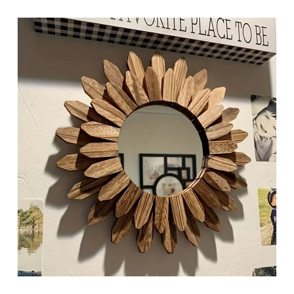 Bohemian Wandspiegel mit Sonnenblumen-Design aus Holz und Acryl, Braun, Durchmesser: 30,48 cm - Bild 2