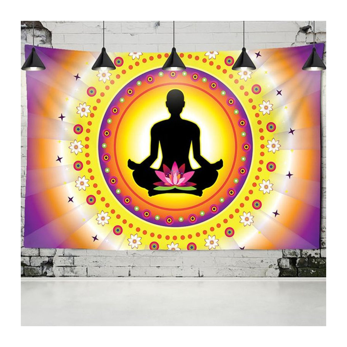 Bohemian Wandteppich mit Buddha Statue und Mandala Design, mehrfarbig, Textil, B: 95 cm, H: 70 cm - Bild 1