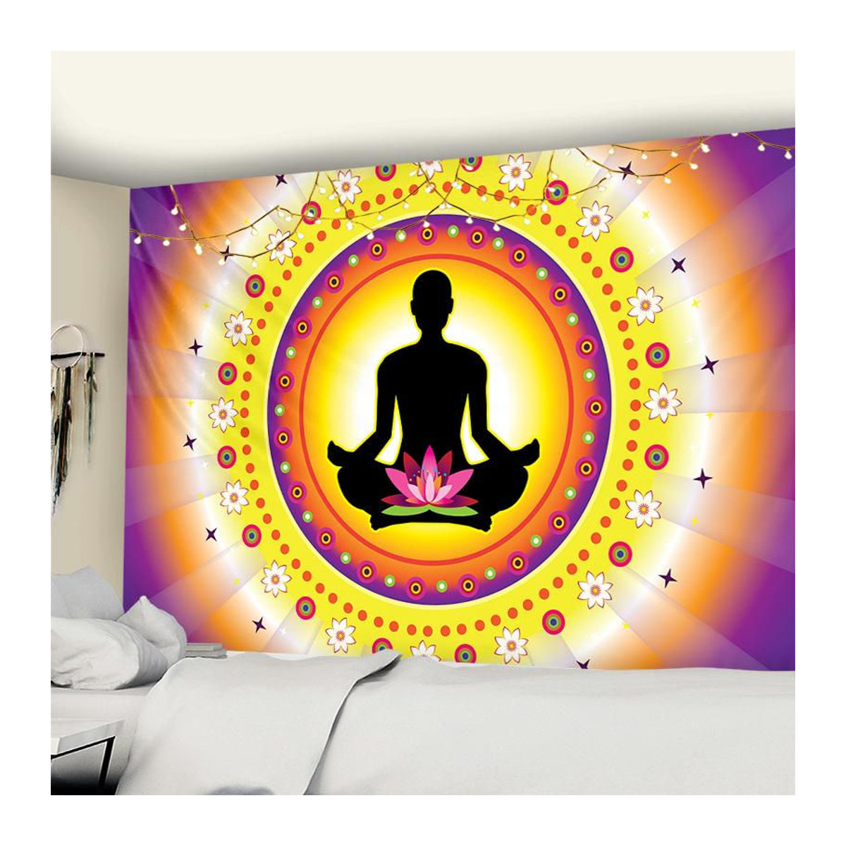 Bohemian Wandteppich mit Buddha Statue und Mandala Design, mehrfarbig, Textil, B: 95 cm, H: 70 cm - Bild 2
