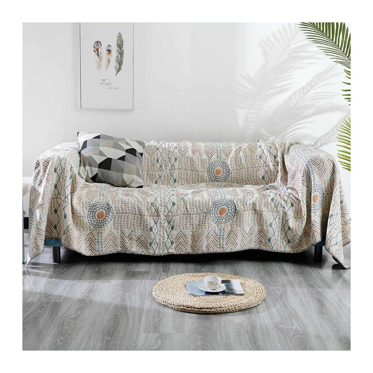 Böhmischer Baumwoll-Sofabezug von Your Warm Home in Beige, Gaze-Decke als Sofakissenbezug und Oberflächendekoration, B/T/H: 260 x 150 cm - Bild 4