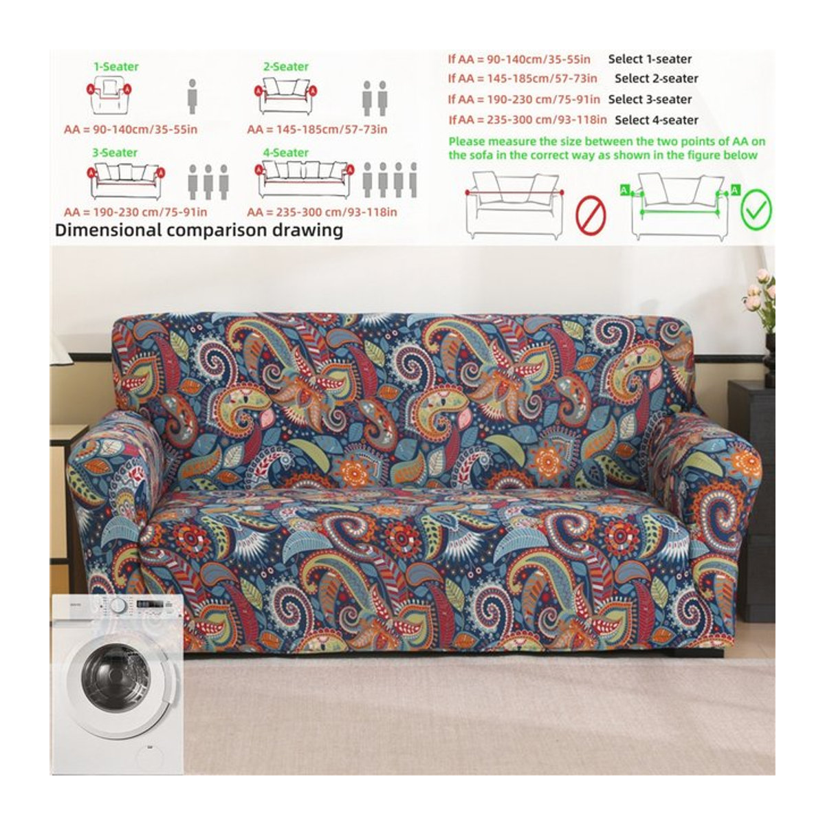 Böhmischer elastischer Sofabezug in Mehrfarbig für 1- bis 4-Sitzer Sofas, gemusterter und waschbarer Couchschutz - Bild 1