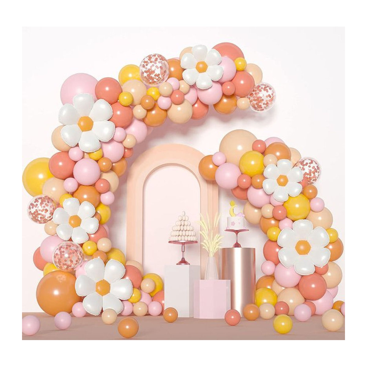 Böhmisches Ballonbogen-Set mit Gänseblümchen und Blumen in Roségold und Gold für Geburtstag und Babyfeier, 172-teiliges florales Dekoration-Set - Bild 1