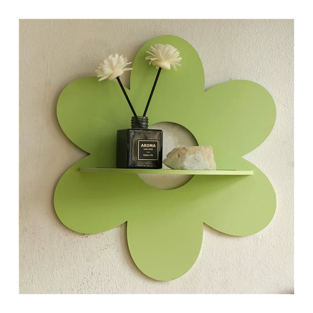 Boho Blume Kristall Wandregal aus Holz in Grün für Wohnzimmer und Schlafzimmer - Bild 3