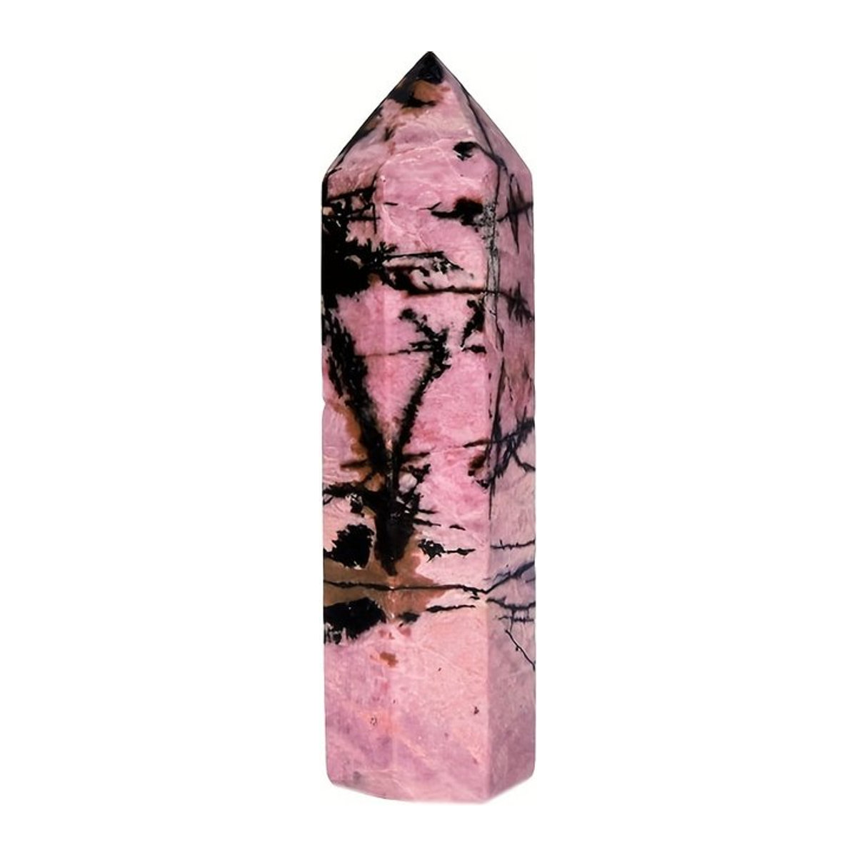 Boho-Kristall-Quarzstab mit natürlichem Rhodonit-Turm in Rosa, facettiertes Prisma als geometrische Steinfigur für deine Meditation - Bild 1
