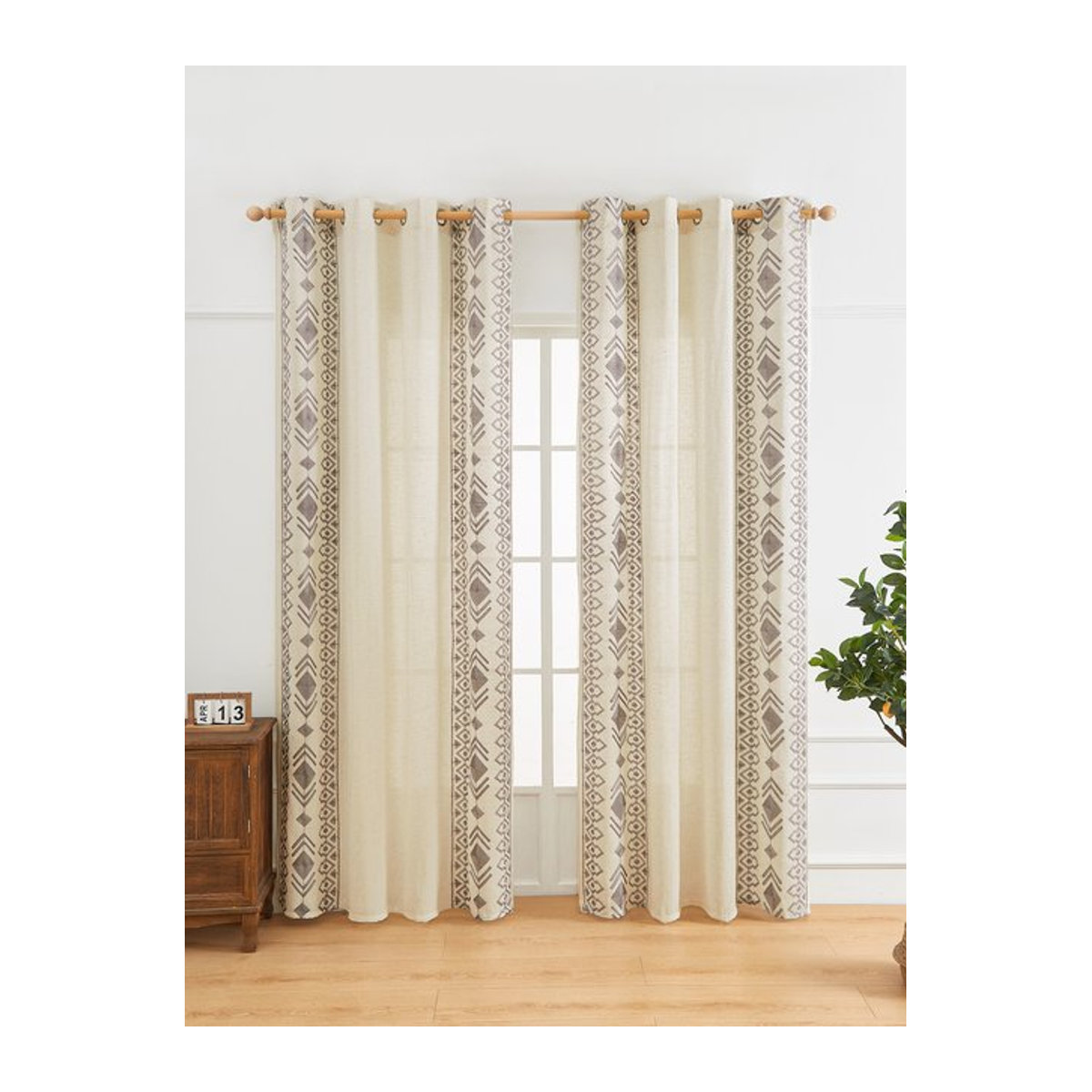 Boho Leinen-Vorhänge für Schlafzimmer im Bauernhaus-Stil, 2 Paneele, Höhe: 84,3 cm - Bild 1
