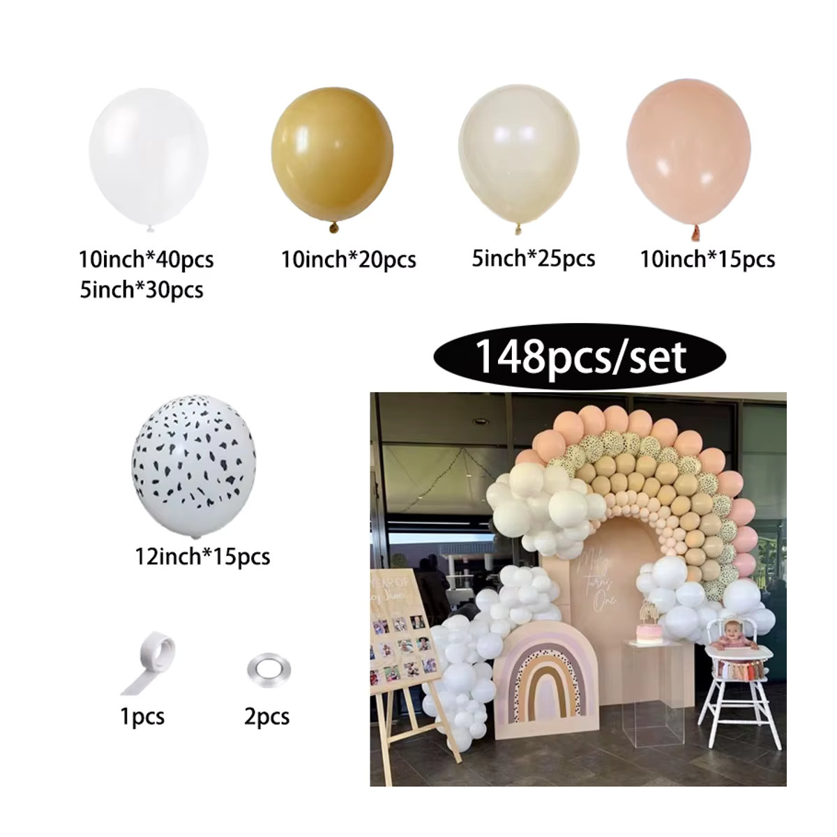 Boho Regenbogen Ballon Girlande Set von joy-enlife in Rosa, Braun und Weiß für Hochzeit, Geburtstag oder Babyparty - Bild 3