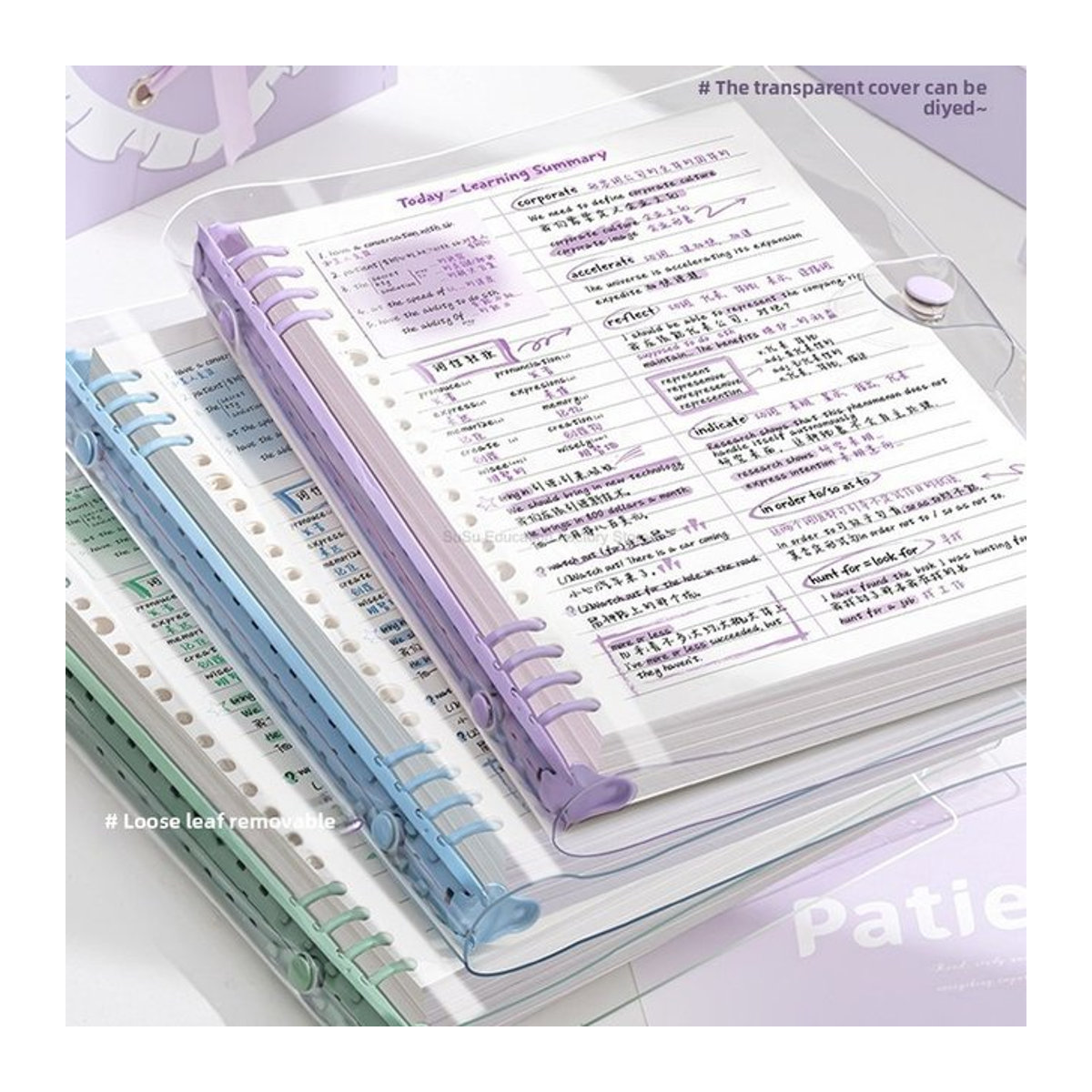 BOHY Notizbuch A5 mit transparentem Softcover, kariert, 120 Seiten, Purple/Bunt - Bild 1
