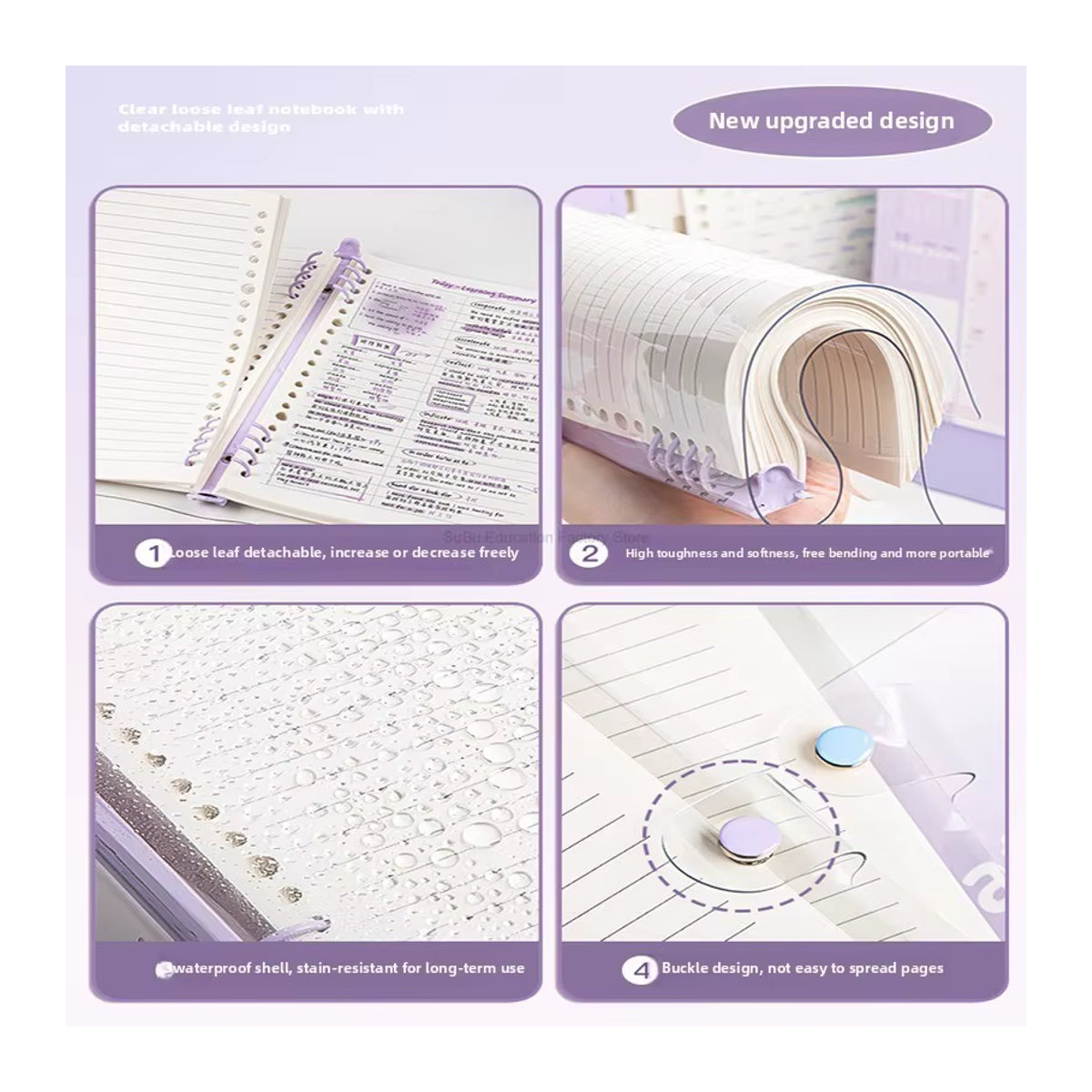 BOHY Notizbuch A5 mit transparentem Softcover, kariert, 120 Seiten, Purple/Bunt - Bild 3