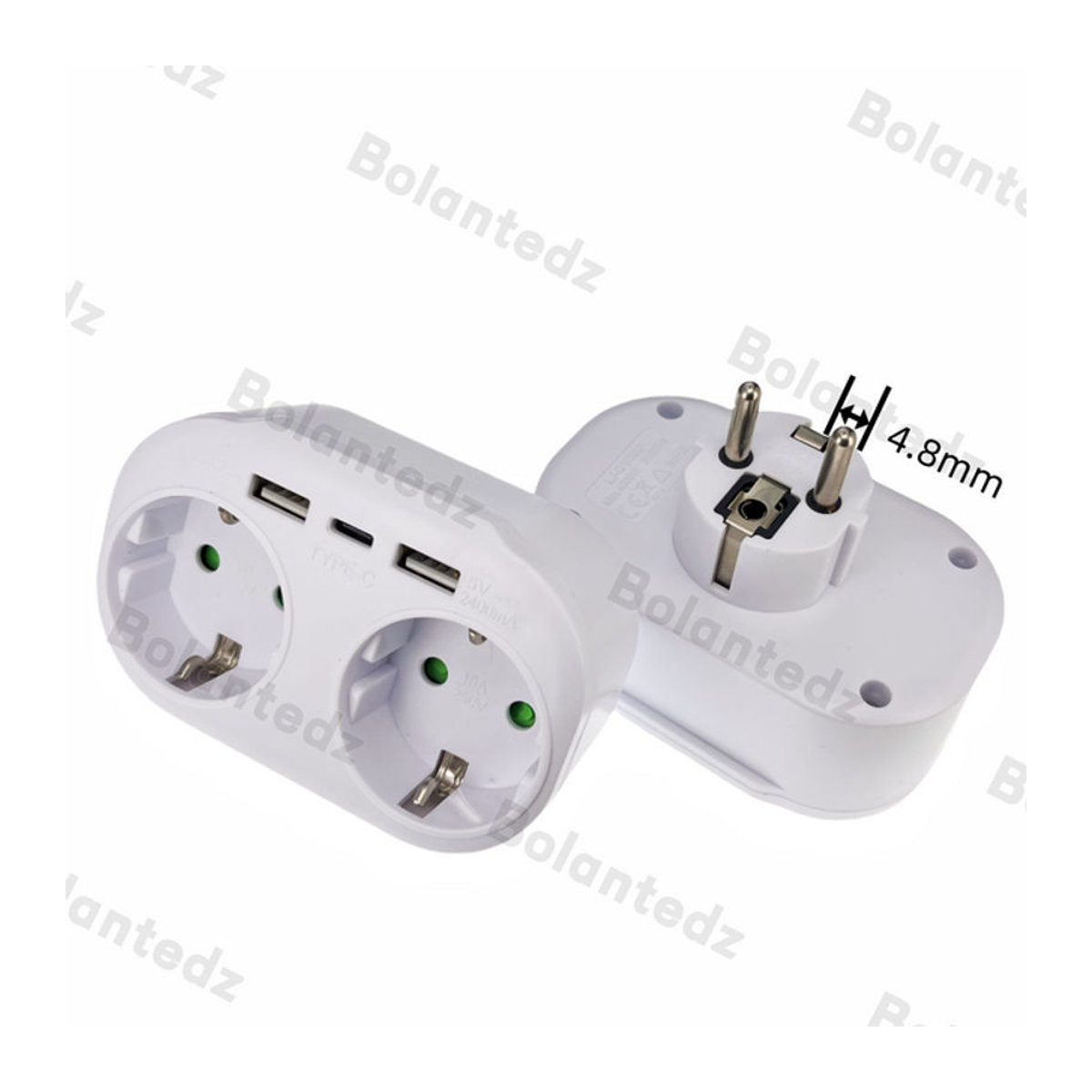Bolantedz USB-Steckdosenleiste mit 2 EU-Steckdosen in Weiß - Bild 1