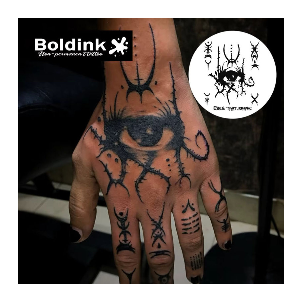 Boldink Mystery Eye Tattoo Patch sprechende Augen in Schwarz für Unisex - Bild 1