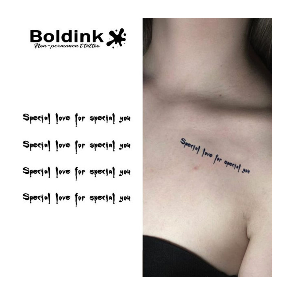 Boldink Tattoo-Aufkleber Set mit 12 handgeschriebenen Manifest-Designs in Schwarz, wasserfest und temporär - Bild 1