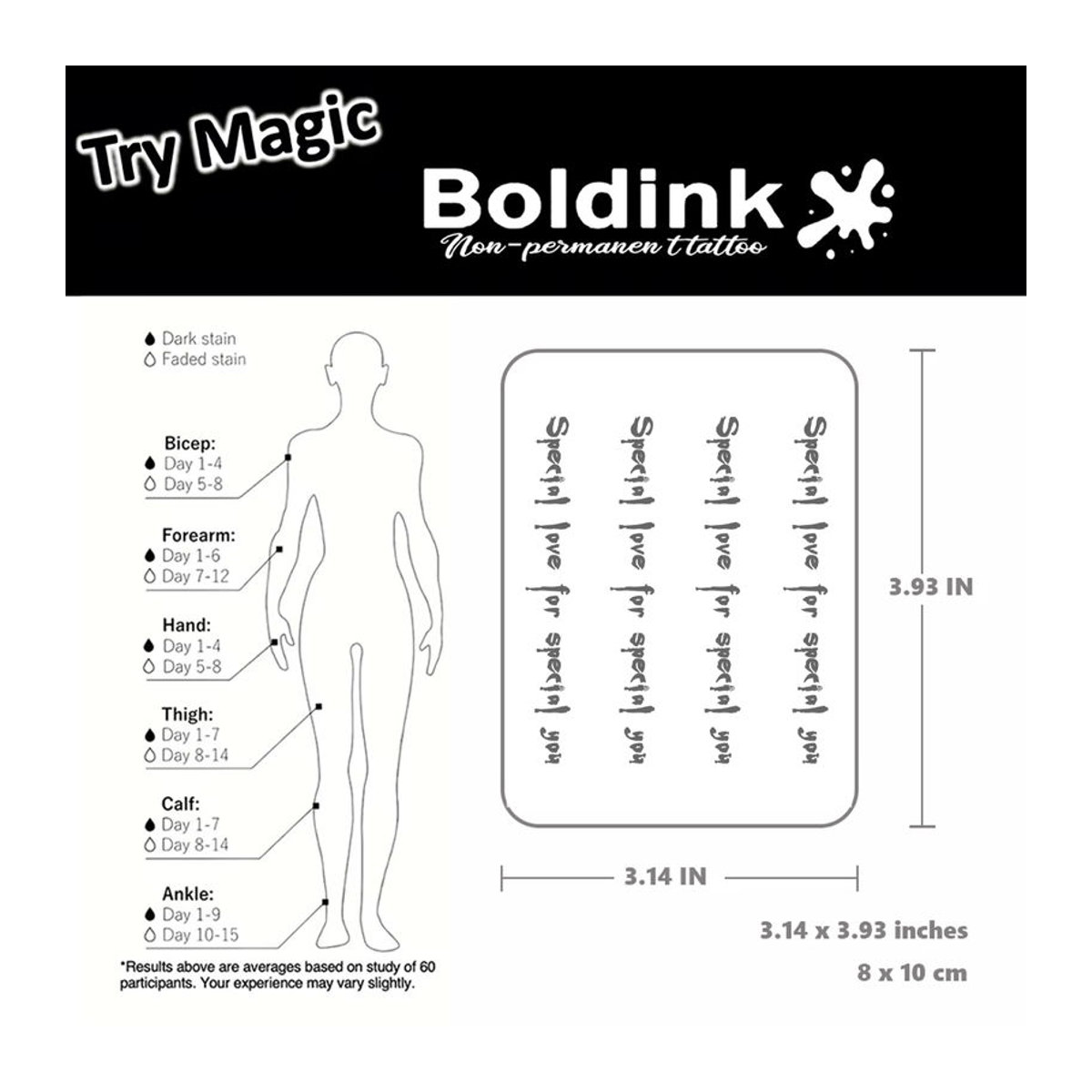 Boldink Tattoo-Aufkleber Set mit 12 handgeschriebenen Manifest-Designs in Schwarz, wasserfest und temporär - Bild 4