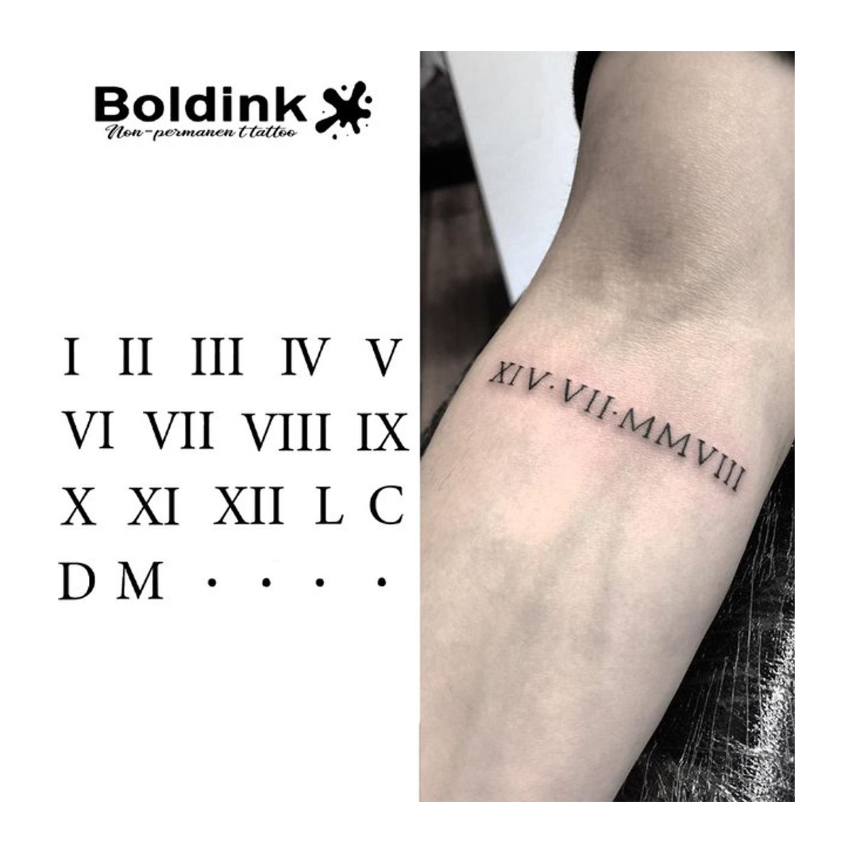 Boldink Temporäres Tattoo Römische Ziffern Schwarz Unisex Klassisch - Bild 1