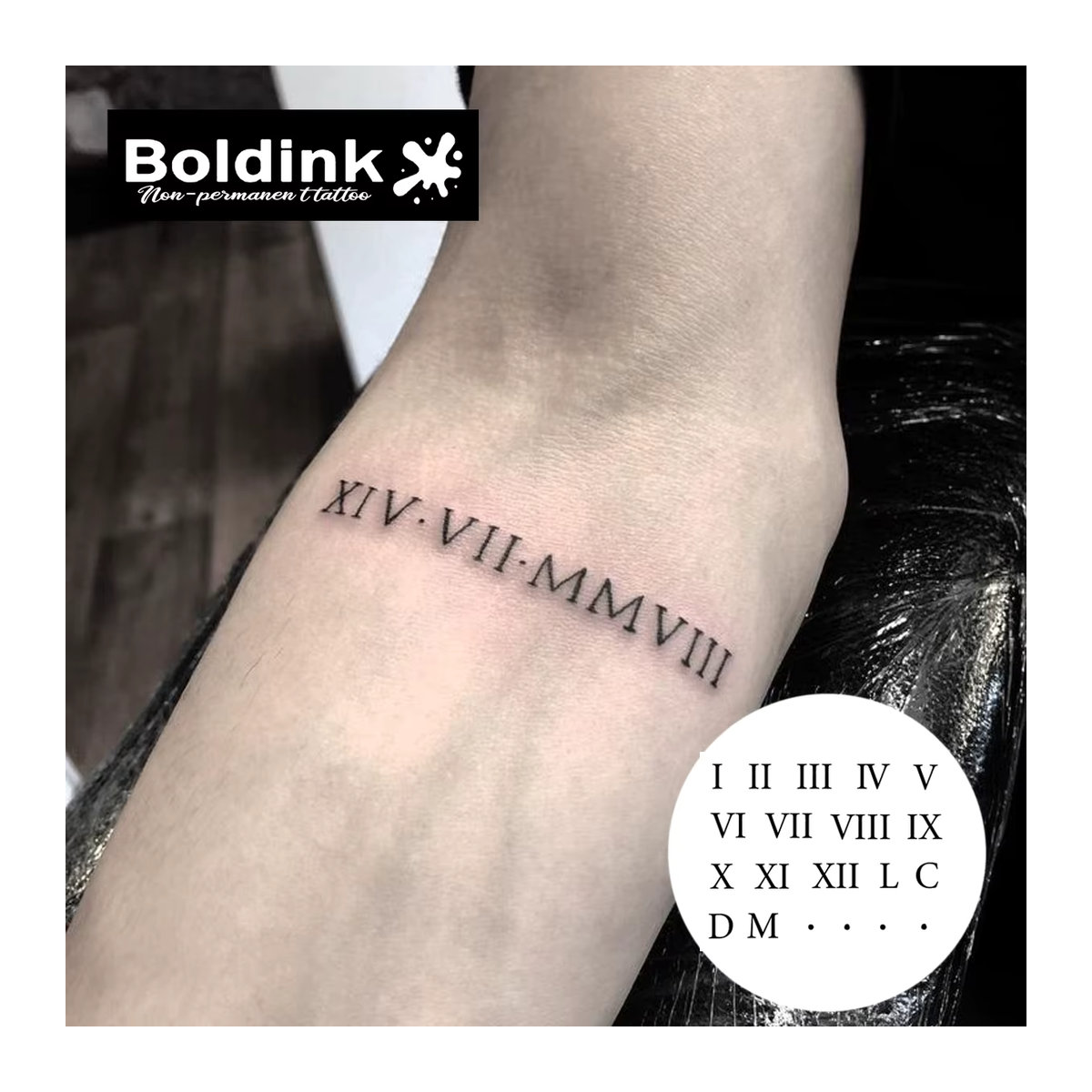 Boldink Temporäres Tattoo Römische Ziffern Schwarz Unisex Klassisch - Bild 2