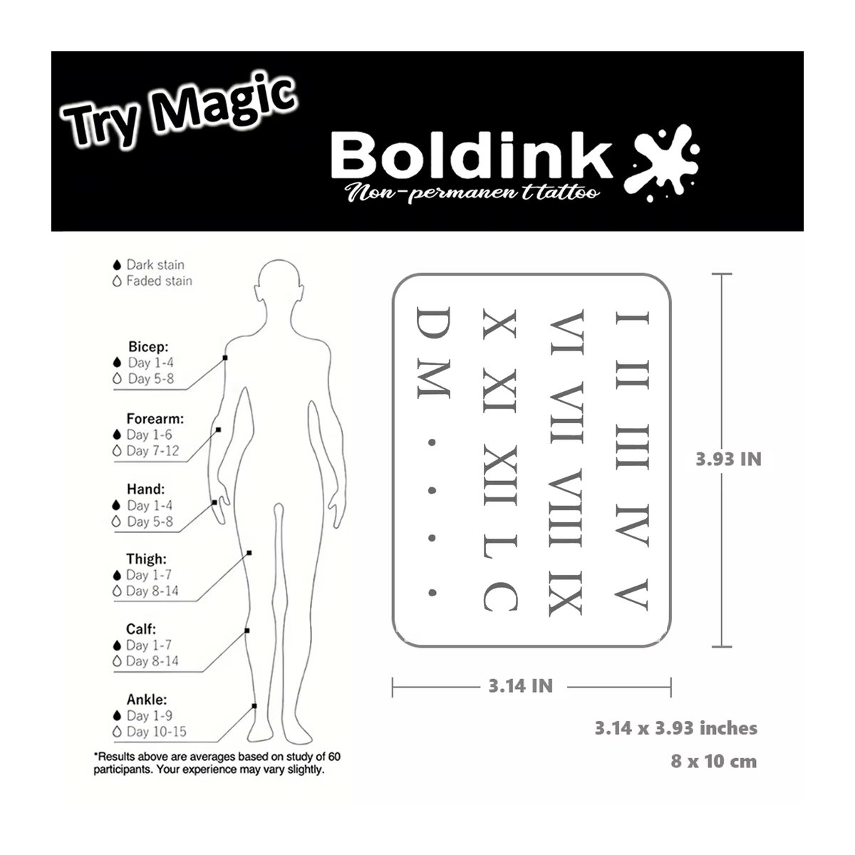 Boldink Temporäres Tattoo Römische Ziffern Schwarz Unisex Klassisch - Bild 3