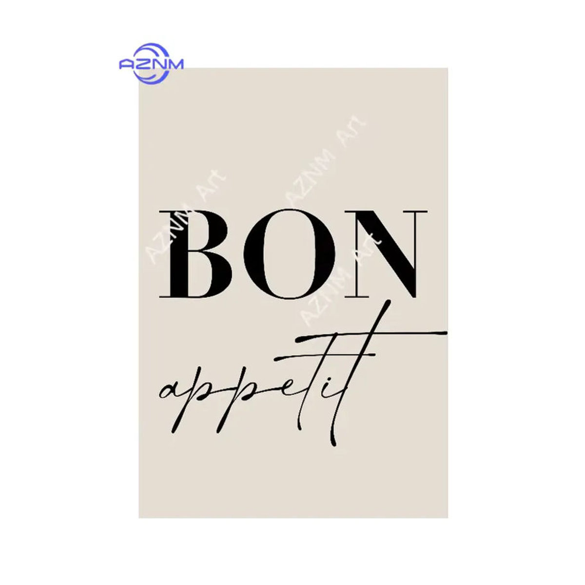 Bon Appetit Let's Eat Küchenposter aus Leinwand von AZNM in Beige mit Typografie und Herz-Motiv für deine Esszimmer-Dekoration - Bild 2