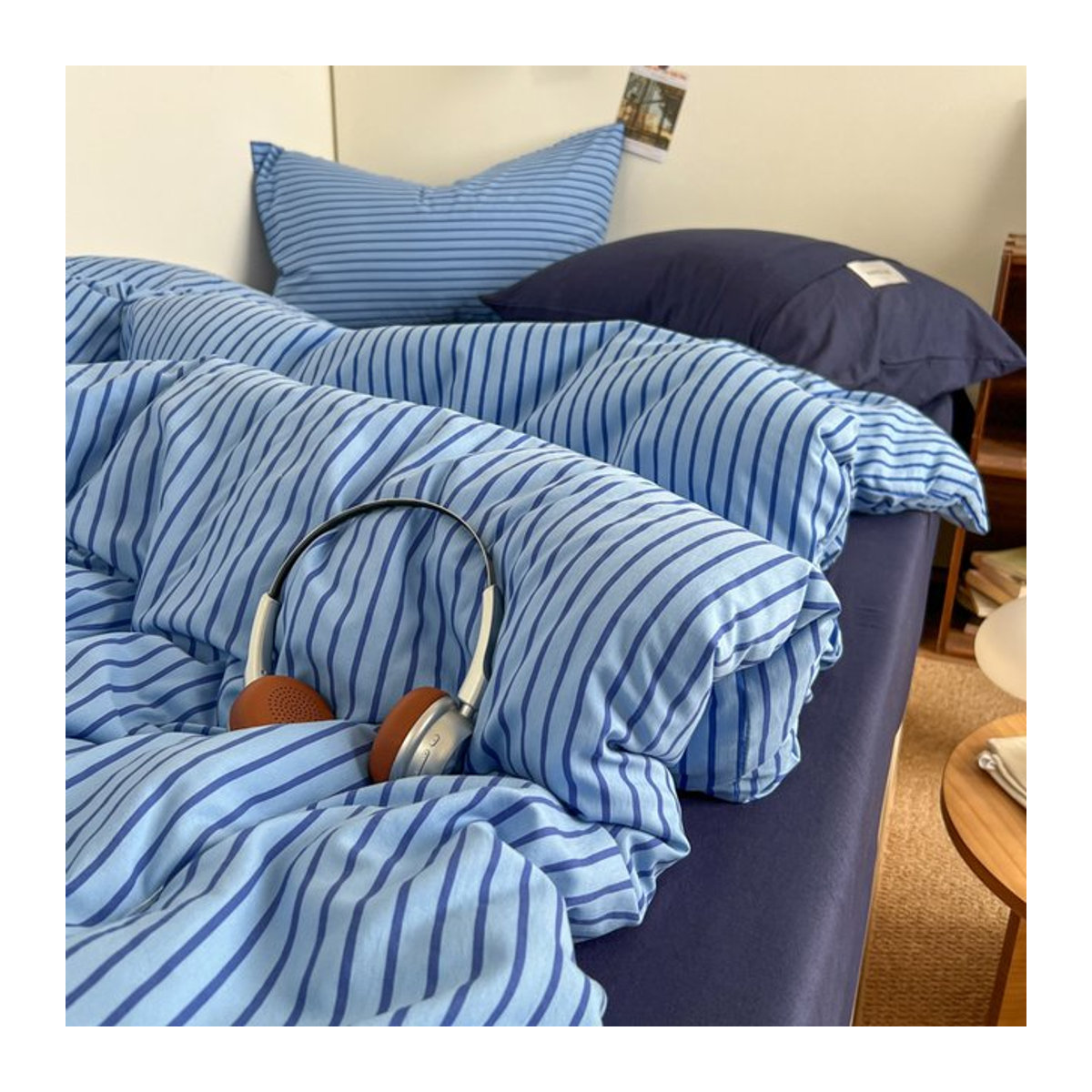Bonenjoy Gestreiftes Bettwäsche-Set in Mehrfarbig Braun und Blau - Bild 1