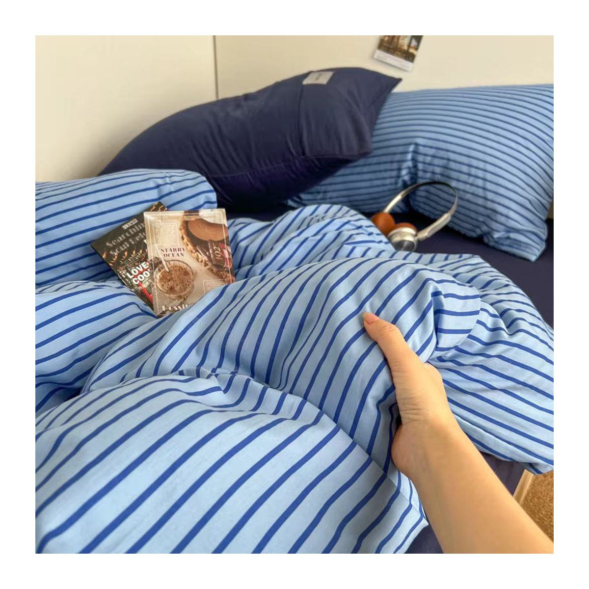 Bonenjoy Gestreiftes Bettwäsche-Set in Mehrfarbig Braun und Blau - Bild 2