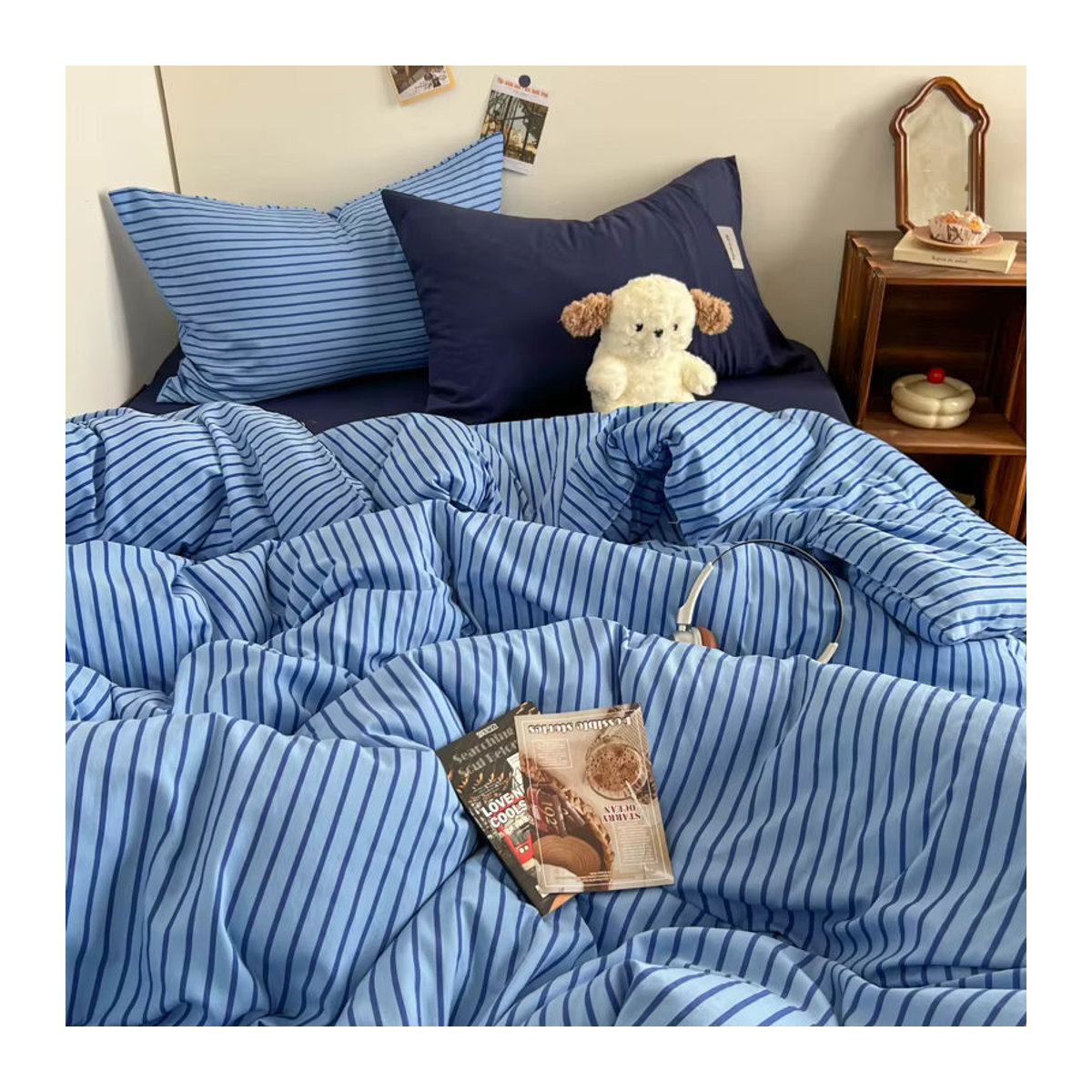 Bonenjoy Gestreiftes Bettwäsche-Set in Mehrfarbig Braun und Blau - Bild 3