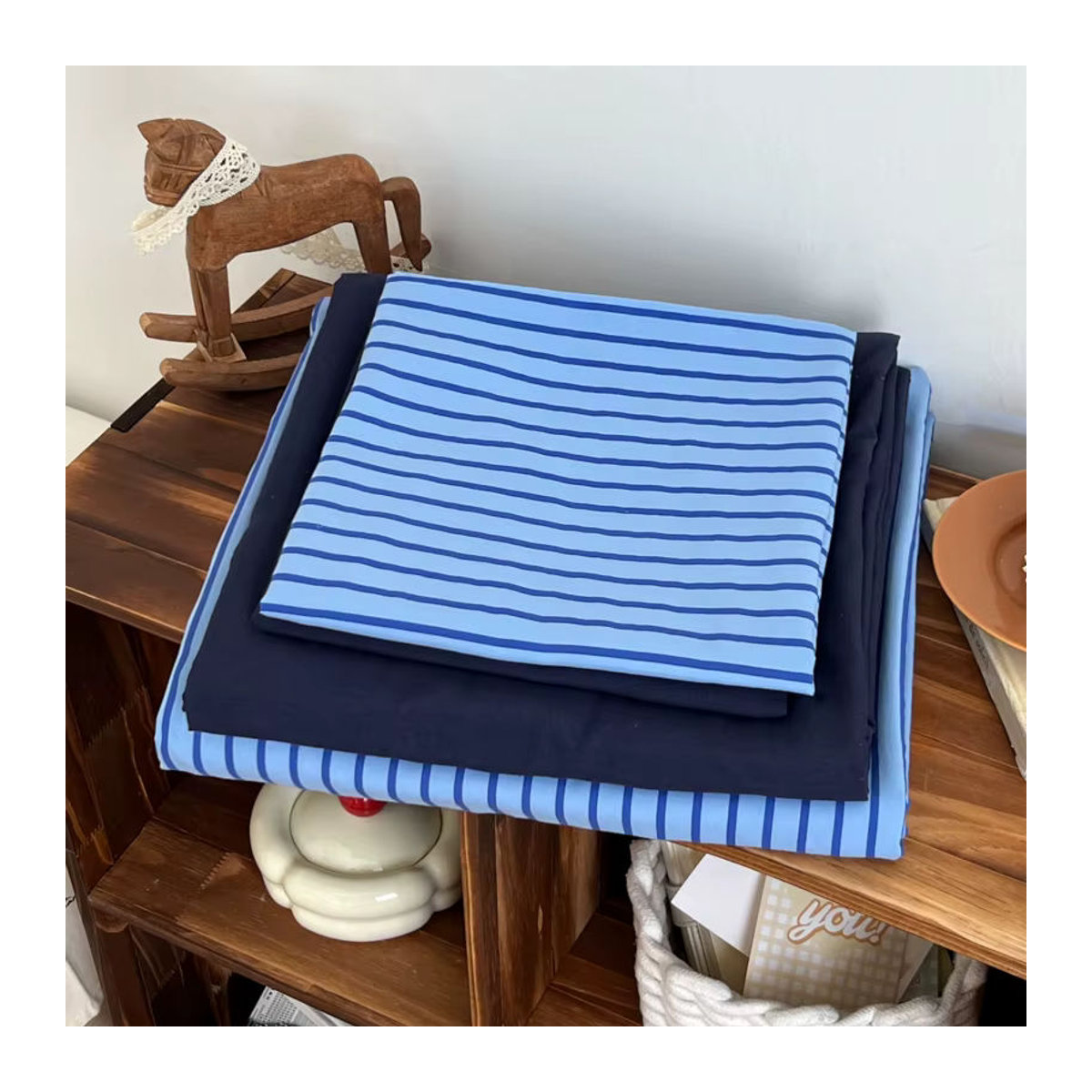 Bonenjoy Gestreiftes Bettwäsche-Set in Mehrfarbig Braun und Blau - Bild 5