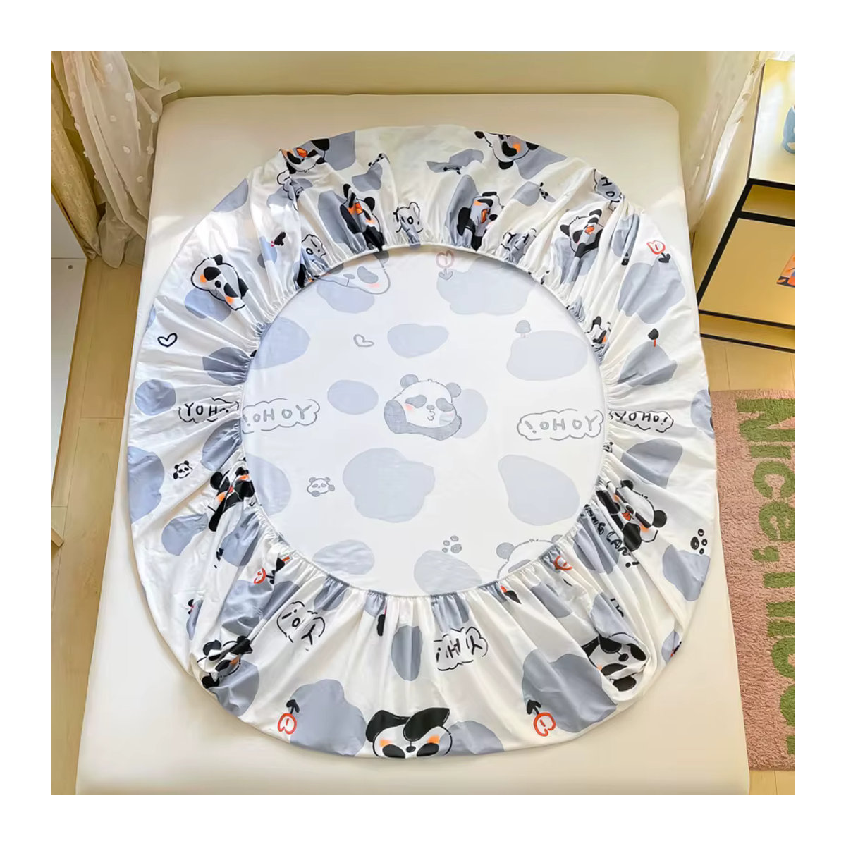 Bonenjoy Spannbettlaken aus 100% Baumwolle für Kinder mit Panda-Print in Weiß - Bild 5