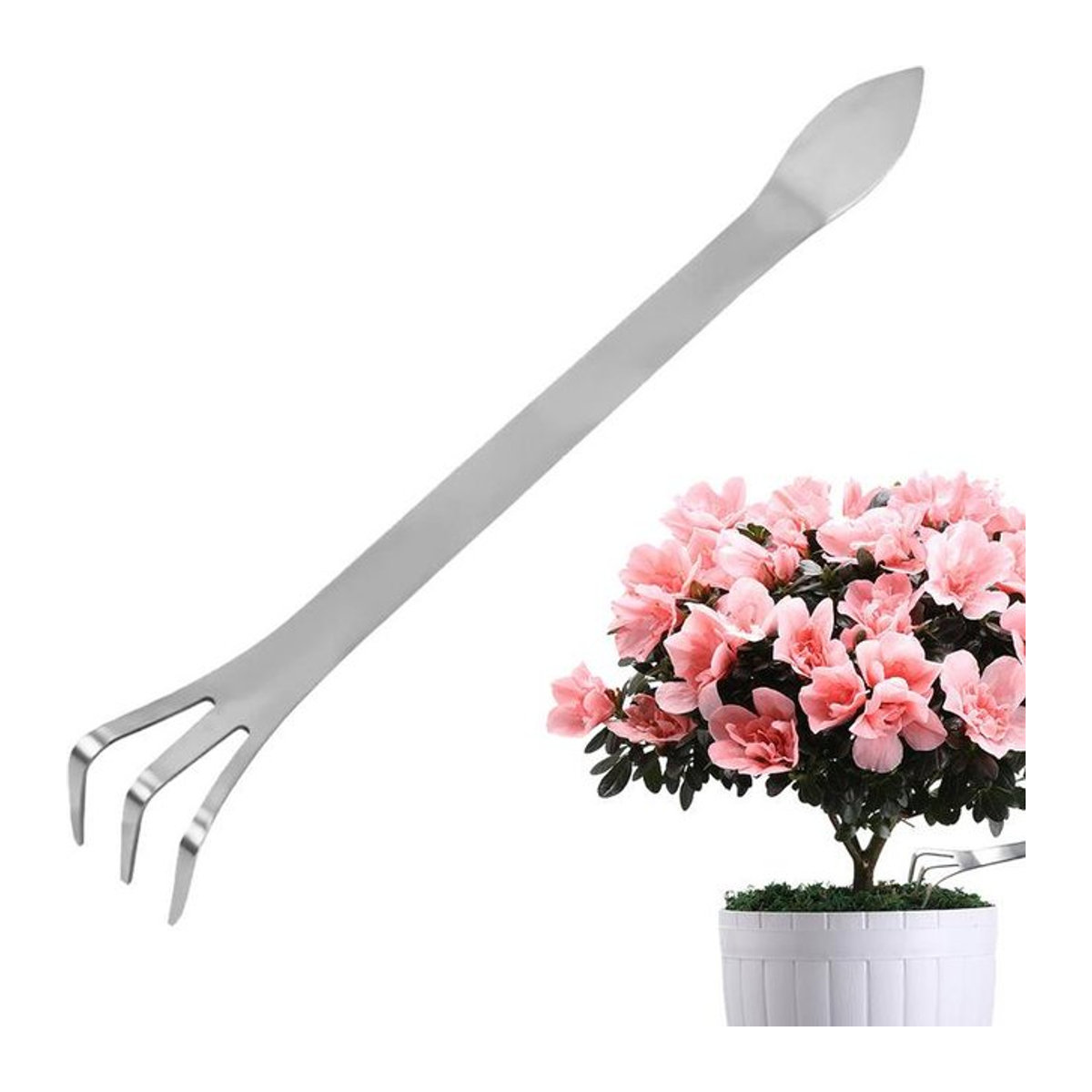Bonsai-Rechen aus Edelstahl mit ergonomischem Griff und Doppelkopf als multifunktionales Bodenlockerwerkzeug für deinen Garten - Bild 1