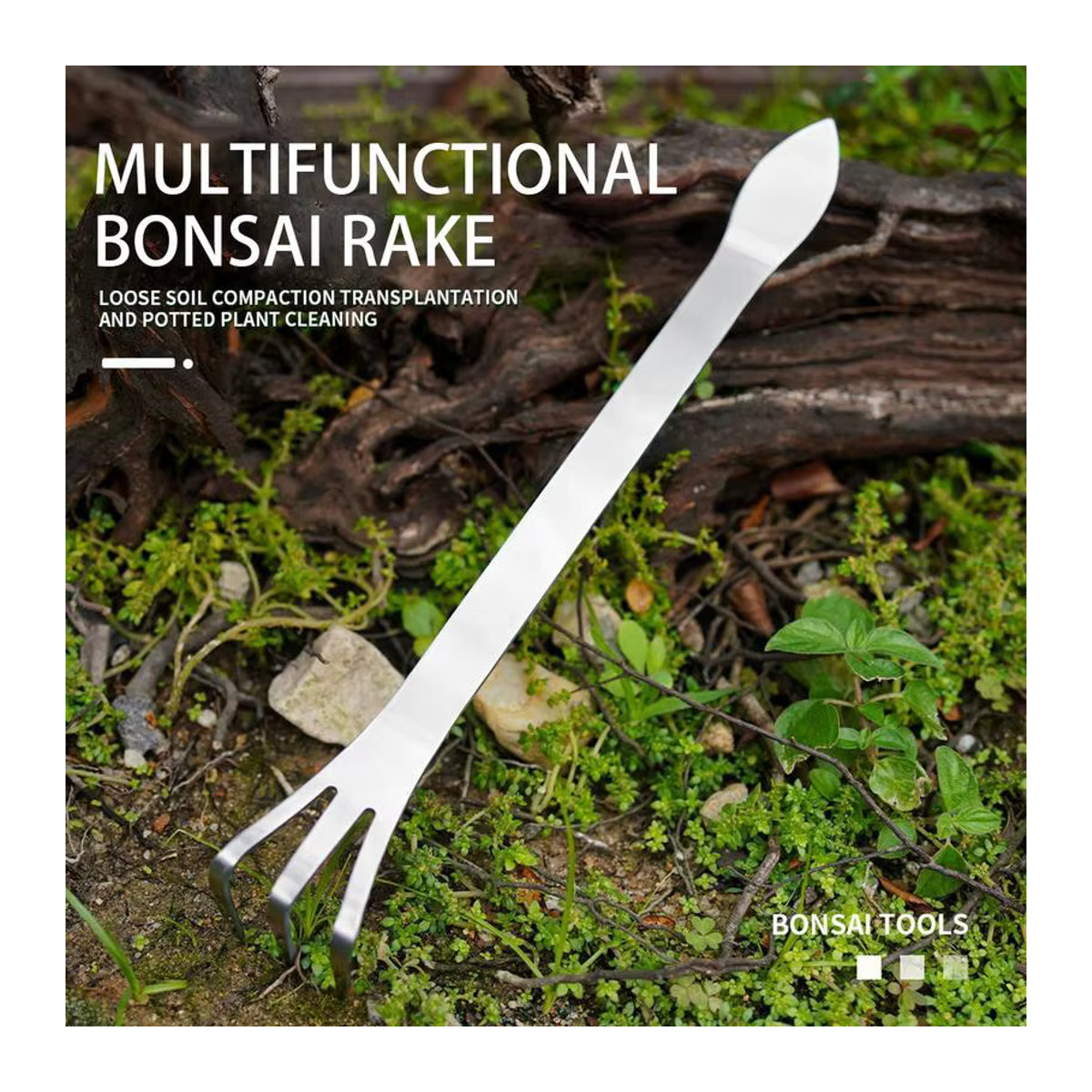 Bonsai-Rechen aus Edelstahl mit ergonomischem Griff und Doppelkopf als multifunktionales Bodenlockerwerkzeug für deinen Garten - Bild 2