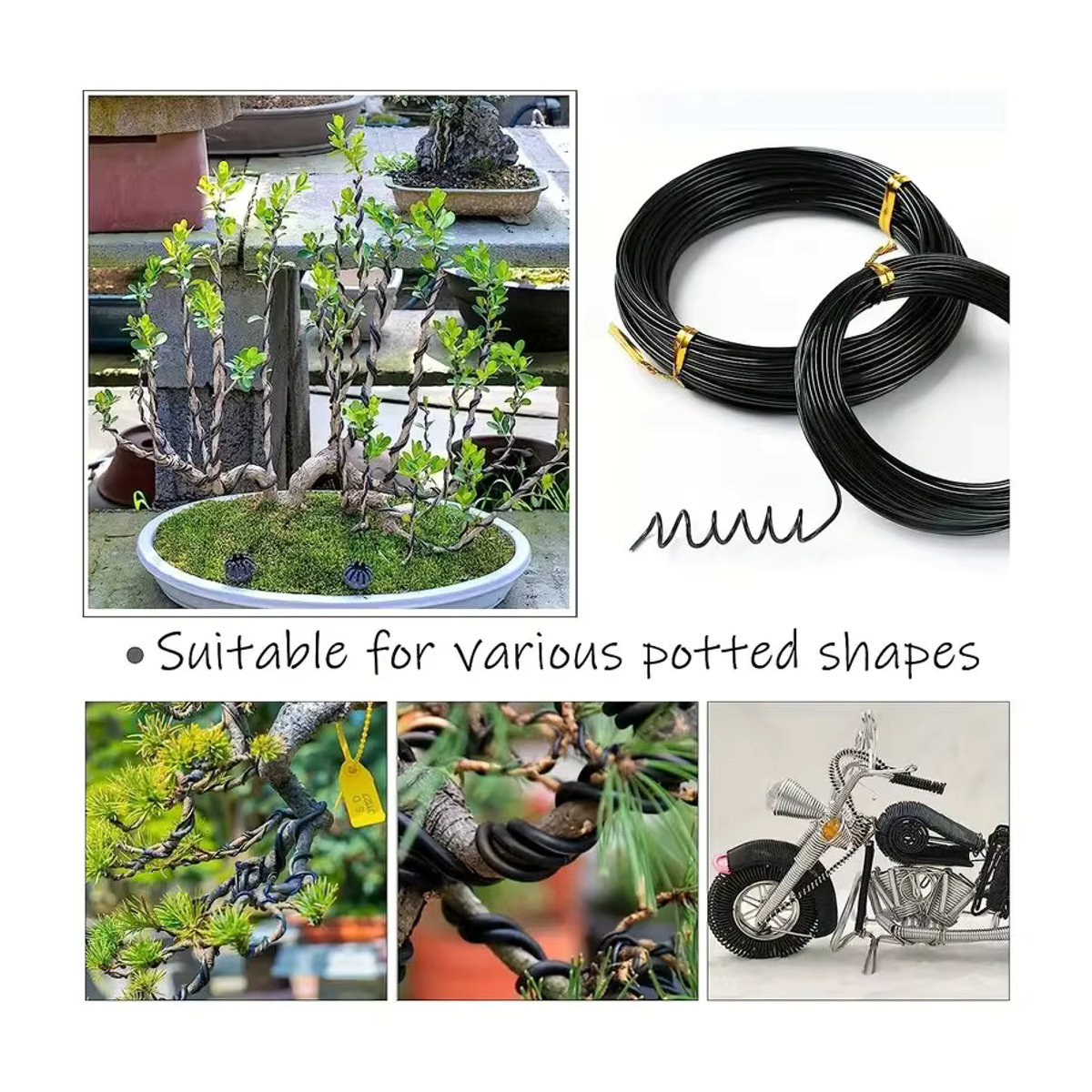 Bonsai-Trainingsdraht aus eloxiertem Aluminium in Schwarz, 4 verschiedene Stärken von 1,0 mm bis 2,0 mm, Länge: 500 cm pro Stück - Bild 2