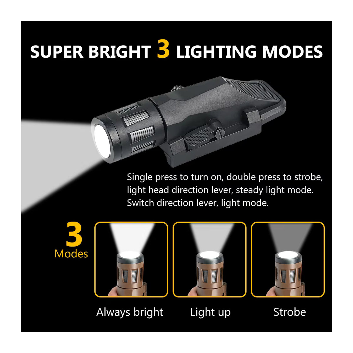 BOOIU Taktische Taschenlampe WML-G2 aus Nylon und Metall mit Strobe-LED-Licht für Airsoft, Outdoor und Jagd, wasserdicht - Bild 2