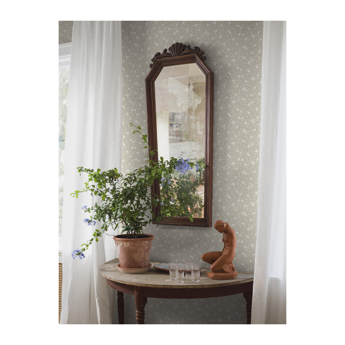 BoråsTapeter Tapete Myrten 5713 in Weiß, Beige und Grau mit Blumenmuster aus Papier - Bild 1